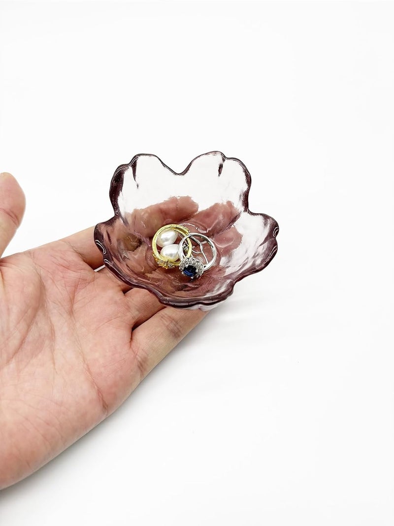 BESSKON Flower Ring Dish Jewelry Tray, Glass Jewelry Dish Tray, Aesthetic Room Decor Small Trinket Dish, Nightstand Jewlery Ring Holder Dish, Bathroom Jewelry Plate Bowl for Rings Earrings Gift (Light Purple) - Image 4